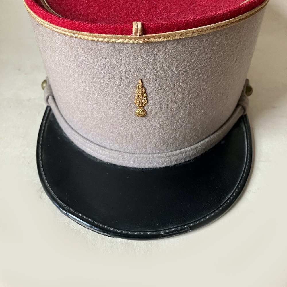 VINTAGE FRENCH? KEPI MILITARY HAT WITH BRASS EMBLEM